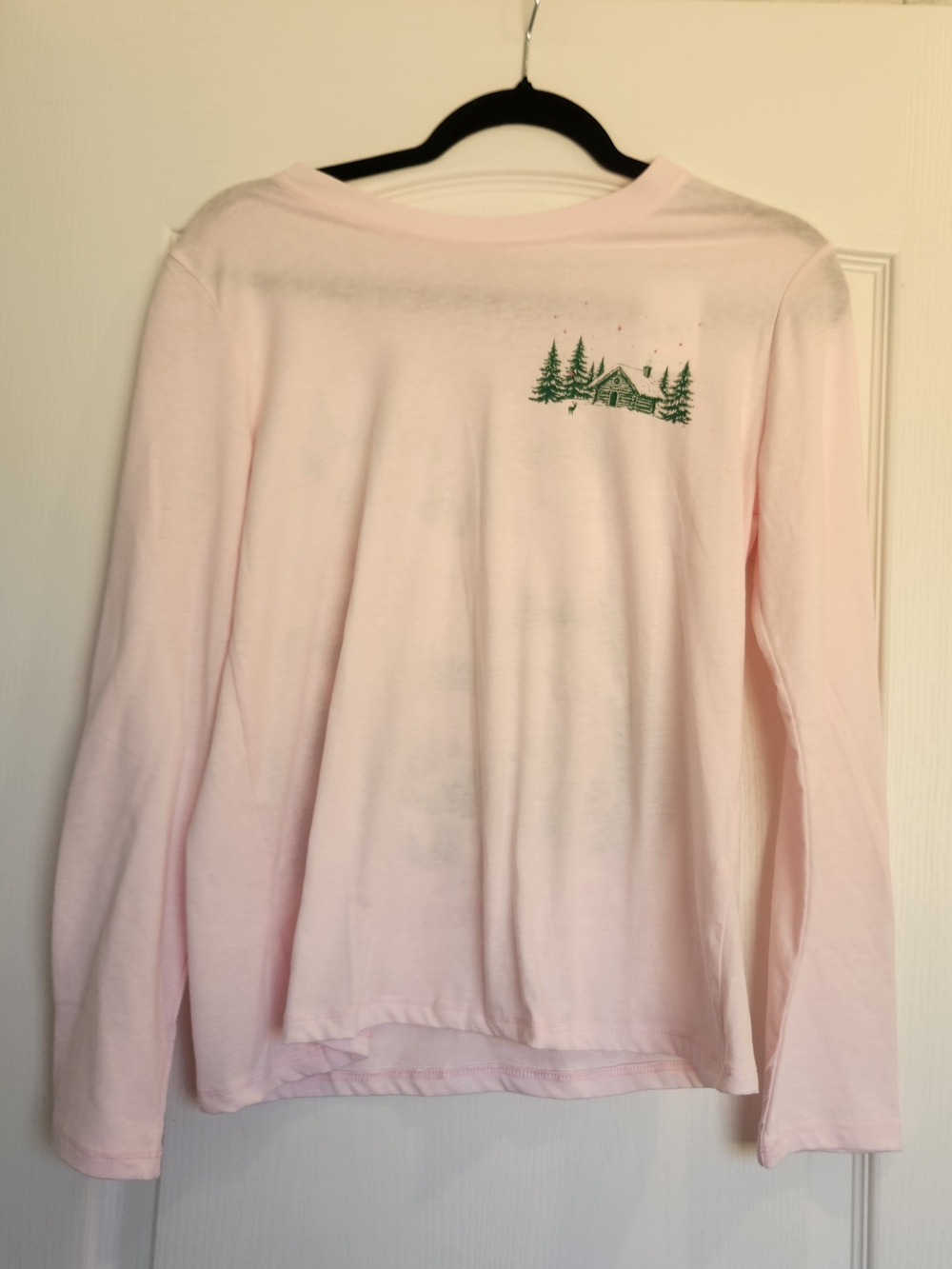 Cato Light Pink Long Sleeve Tee with Green Cabin Graphic S BNWT